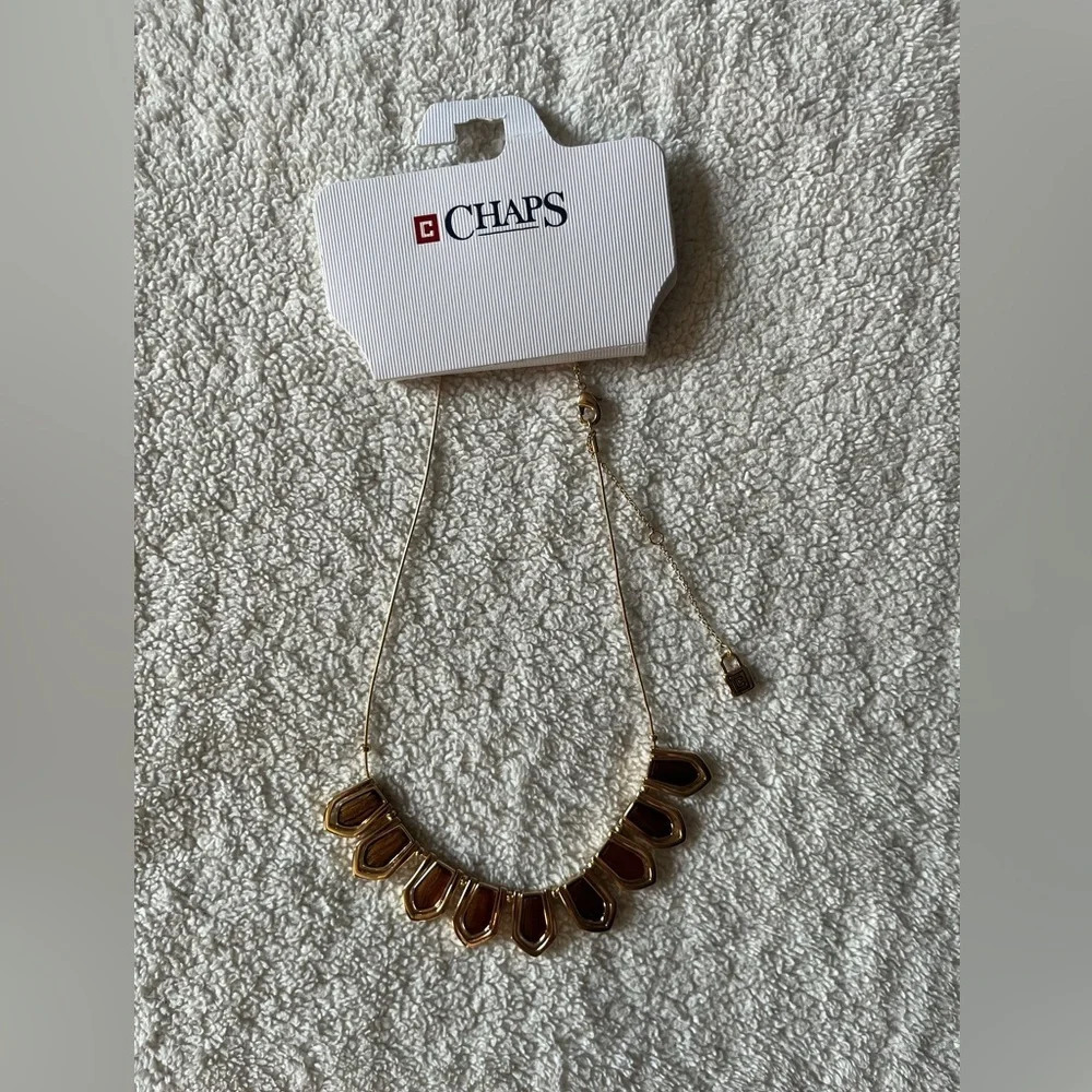 NWT Chaps Necklace, Amber Gold Tones